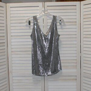White House black market silver metallic stretch tank top XS